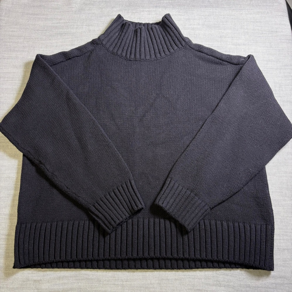 Ann Taylor, Sweater, XL, Black, Mock Neck Boxy Ribbed Knit, MSRP $89